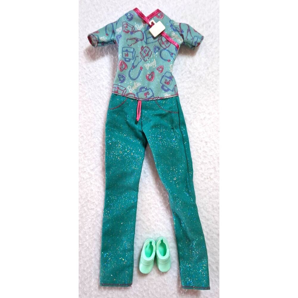 Barbie Career I Can Be a Nurse Doll Teal Medical Scrubs Jumpsuit Outfit Shoes
